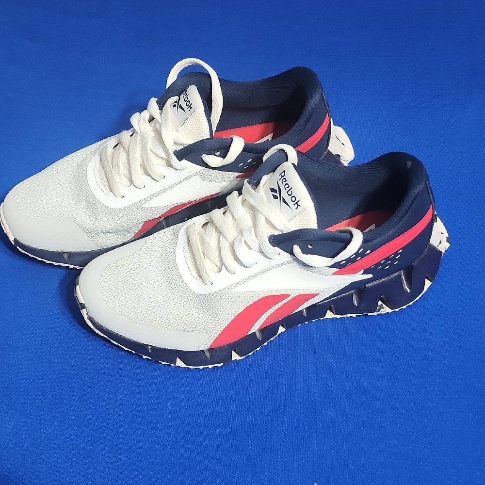 Reebok Kids White and Navy Sneakers with Red Accents